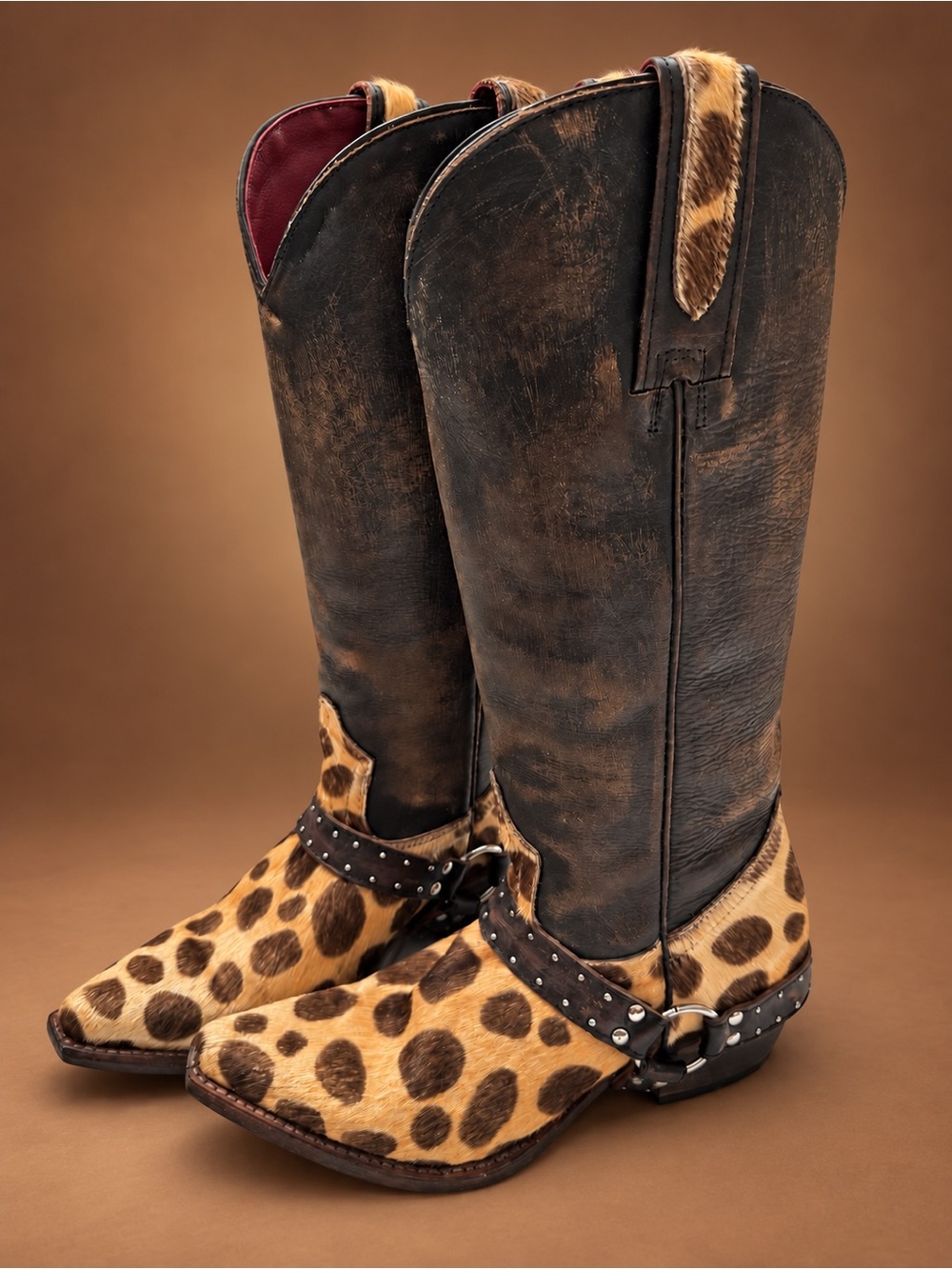 Freebird by Steven Women's Leopard Print & Distressed Brown Cowboy Boots